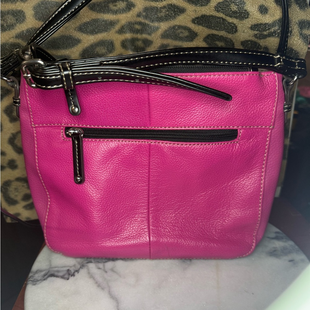 Tignanello Hot Pink & Cream Pebble Leather Crossbody Bag - Picture 16 of 16